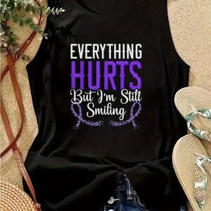 Black Sleeveless Top with Purple Print